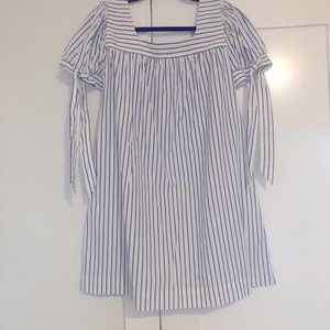 Frame Denim Puff Sleeve Blue Striped Cotton Dress